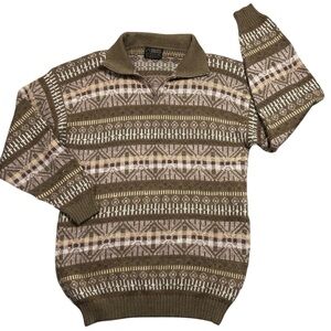 Sebastex men’s baby alpaca sweater brown geometric size large Peru grandpa